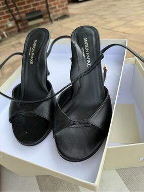 Marion Parke Black Leather Wrap-Strap Heels